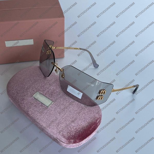 

Rectangle Luxury Designer Sunglasses For Women UV400 High Quality iu Sunglasses Fashion Rimless Ladies Eyewear MIuStyle 54 Glasses With Box