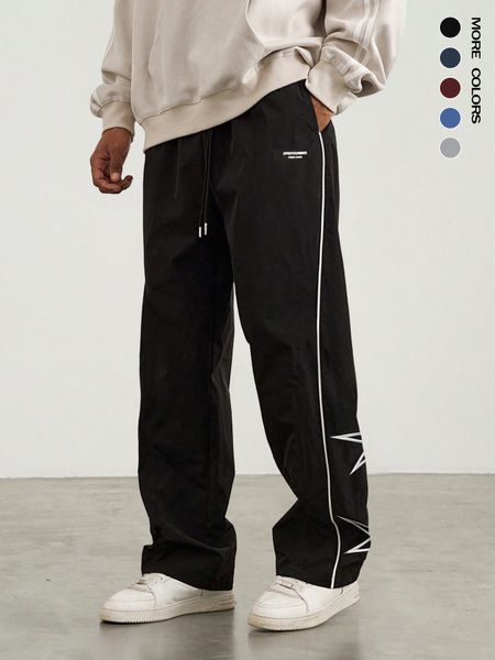 

WOZK casual pants men 2026 new spring and summer retro embroidered straight leg pants designer work warm fit, Black