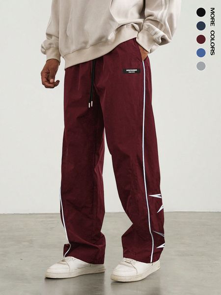 

WOZK casual pants men 2026 new spring and summer retro embroidered straight leg pants designer, Black