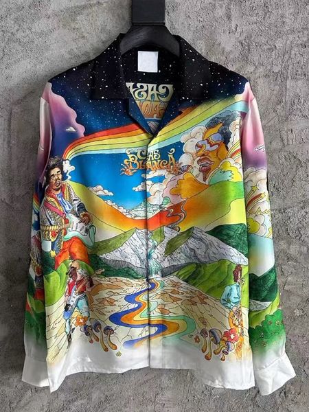 

2026 Casabalnc New Product Designer Silk Casual Shirt for Men Vacation Hawaiian Loose Long-sleeve Summer Pattern Print Button-down Cardigan Silk Blouses Coat Tops tn, 06 color