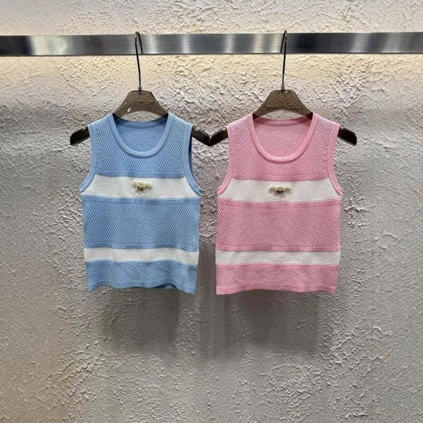 

Women's Tanks & Camis Designer New striped color blocked knitted vest fashionable and versatile, Blue
