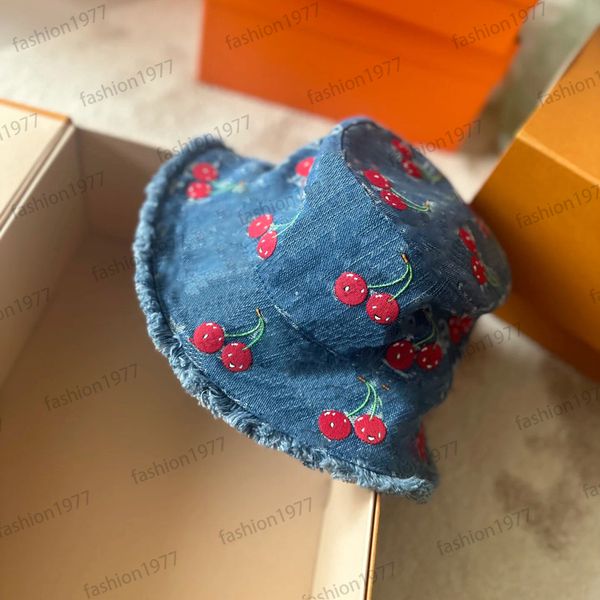

Designer bucket hat cowboy hat cherry foldable hatwide brim hats women jeans bucket hat denim fitted flanging bonnet fisherman sunhat cap sunscreen farm hat, #1