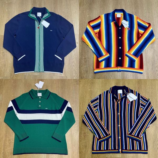 

25ss Casabalan top quality trend new striped zipper knit sweater men and women designer embroidery casual versatile loose long sleeve knit cardigan sweater jacket, Lightcyan