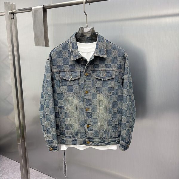 

Men' Jackets Designer Jacket checkerboard jacquard denim fashion lapel jacket men' wear, Blue