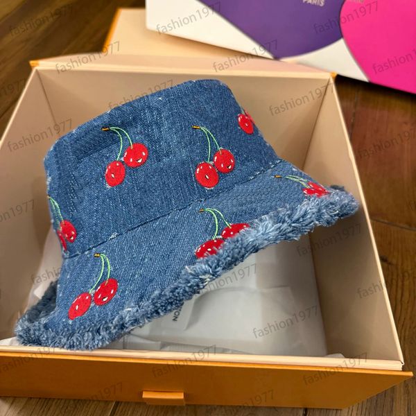 

Designer bucket hat cowboy hat cherry foldable hatwide brim hats women visitor travel jeans bucket hat fitted flanging bonnet fisherman sunscreen farm hat, #3