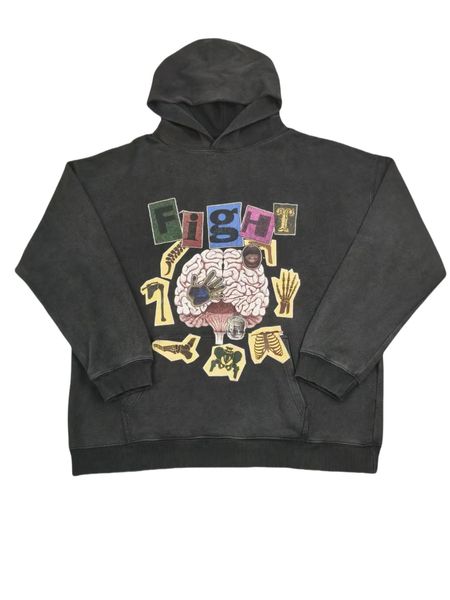 

50% OFF fight brain printed printed hoodie, Beige
