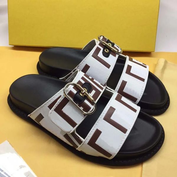 

Designer slippers sandals luxury brand sandals women's fashion classic floral brocade slippers flats leather rubber flip-flops beach with new double buckles 001, #4