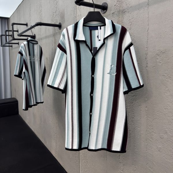 

High quality clothing men's clothing men's designer shirt plus size men's casual shirt splicing striped embroidery knitted short sleeved jacket casual set, Aaaaa1