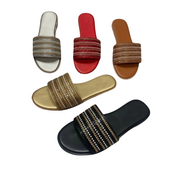 

french rhinestone square toe slippers for women versatile breathable lightweight non slip flat shoes, Gold