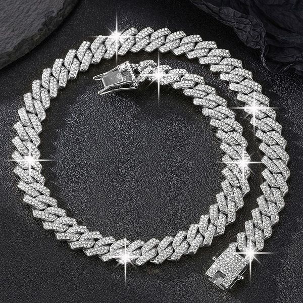 

designer necklace moissanite chain silver necklace hip hop jewelry 15mm wide 2rows cuban link chains vvs moissanite white gold plated sterling sier cuban bracelets