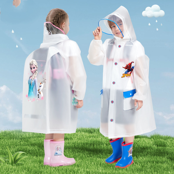 Disney EVA Children's Raincoat Unisex Raincoat for Boys and Girls Waterproof Raincoat with Backpack Part Integrated Hiking Raincoat with Refive Strips Safe Night Wa..
