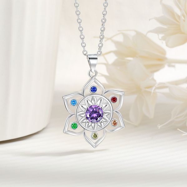 

Wind-shaped hollow flower pendant. New Shein round purple-edge colorful lotus necklace.