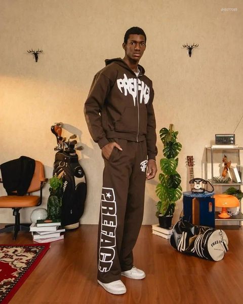 

Men's Hoodies 2025 American Retro Punk Trendy Brand Streetwear Men Suit Hip Hop Letter Print Zipper Hoodie Harajuku Straight Sweatpants, A1