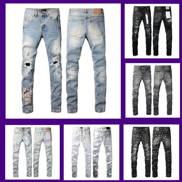 

5A Mens Trousers Purples jeans for mens Denim Designer Jeans Men Black Pants High-end Quality Straight Retro Ripped Biker Jean Slim Fit Motorcycle Clothing, P9012