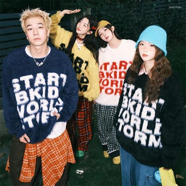 

Men's Sweaters 2025 Letter Printed Knitted Sweater Y2K Vintage Woolen Pullovers Knitwear Winter Hip Hop Fashion Christmas Jumpers, White