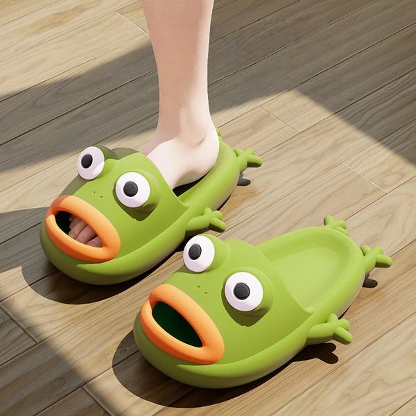 

cool poop stepping design womens summer slippers with cute outdoor home wear style, Bluish yellow