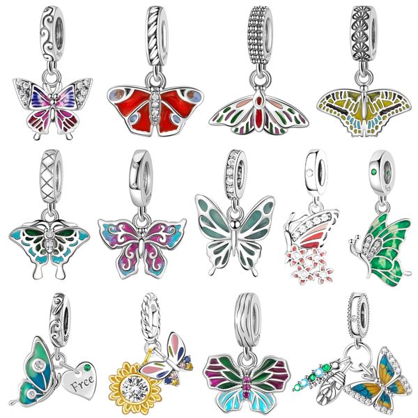 FewDook New Arrival Silver Plated Butterfly with Spread Wings Shape Pendent Charm Fit Pan Bracelet Jewelry Designer for Women DIY 2025 Fashion