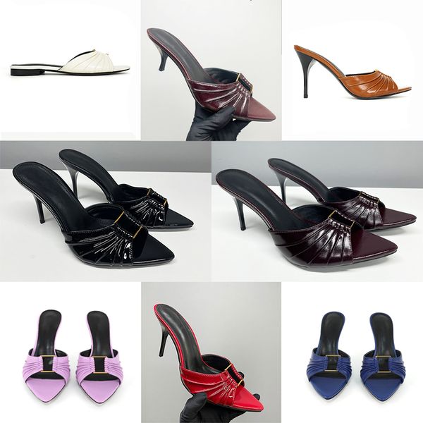 

large Size Eu44 Slippers For Women Babylone Mules Summer Leather Mules Classic Designer Sandals Open Toe High Heels Fashion Party Dress Shoes 831, A1 patent leather