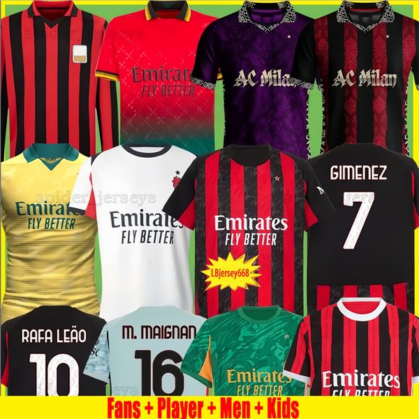 25 26 AC Maglia MilAn GIROUD RAFA LEAO PULISIC 125 2025 2026 Soccer Jersey 24 25 GIMENEZ JOAO FELIX THEO Kid Kit Home Away 3Rd Football Shirts Calcio 3XL 4XL