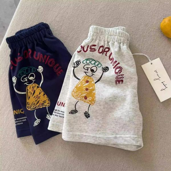 

Men's Tracksuits 2025 Summer Boys Cute Cartoon Print Cotton Shorts Two Colors, Navy