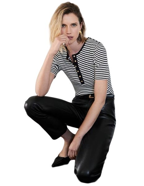 

25ss High Quality Designer Summer Soft Cotton T-shirt New Wave Classic Stripe Pattern Printed Pullover Tees Women Casual Versatile Loose Round Neck Polos t shirt Tops, Black