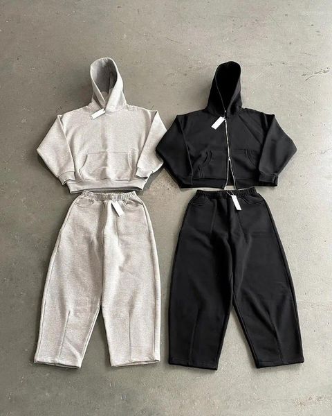

Women's Two Piece Pants Solid Color Loose Casual Oversized Zipper Hoodie Trousers Suit Men Goth Hip-hop Street Sweatshirt Wide-leg, A1