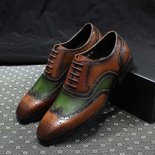 Mens Luxury Genuine Leather Oxfords Classic Wingtip Lace-Up Dress Shoes for Wedding Party Business Office Formal Wear W250705