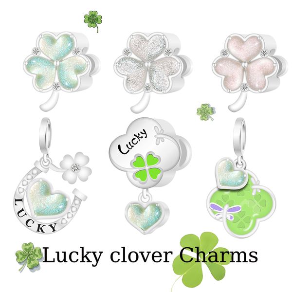 FewDook 2025 New Four Clover Charm fit Pan Bracelet Beads High Quality Accessories Lucky Jewelry Designer for Women Fashion Pendant
