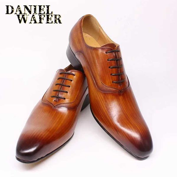 Luxury Mens Oxford Shoes Genuine Leather Handmade Black Brown Prints Lace Up Pointed Toe Wedding Office Formal Dress Men Shoes W250705