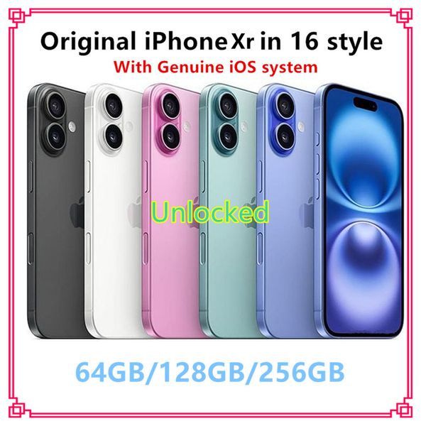 Apple Original Xr in iPhone 16 style phone network Unlocked with iphone 16 box&Camera appearance 3G RAM 64GB/256GB ROM smartphone