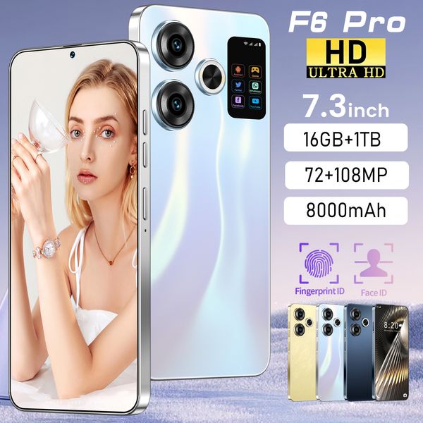 New original F6 PRO 16GB+1TB 5G smartphone with 7.3-inch large screen 72+108MP Android 14 dual card dual standby face unlock 10 core gaming phone