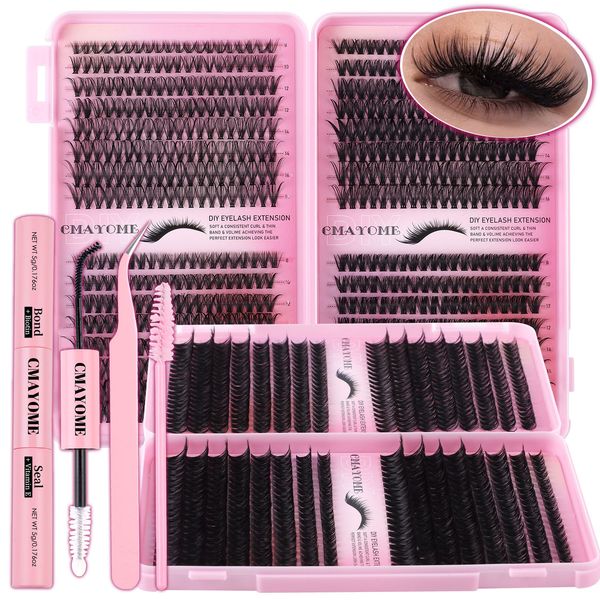 

640Pcs DIY Individual Eyelashes Thick Fluffy Cluster Lashes Kit with Lash Bond & Seal Brushes Handmade Reusable DIY Segmented Eyelash Extensions Makeup