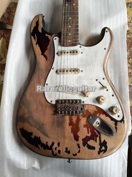 1961 Rory Gallagher Tribute Heavy Distressed 3 Tone Sunburst Electric Guitar, Alder Body, Aged Pickguard, Vintage Hardware, Tremolo bridge
