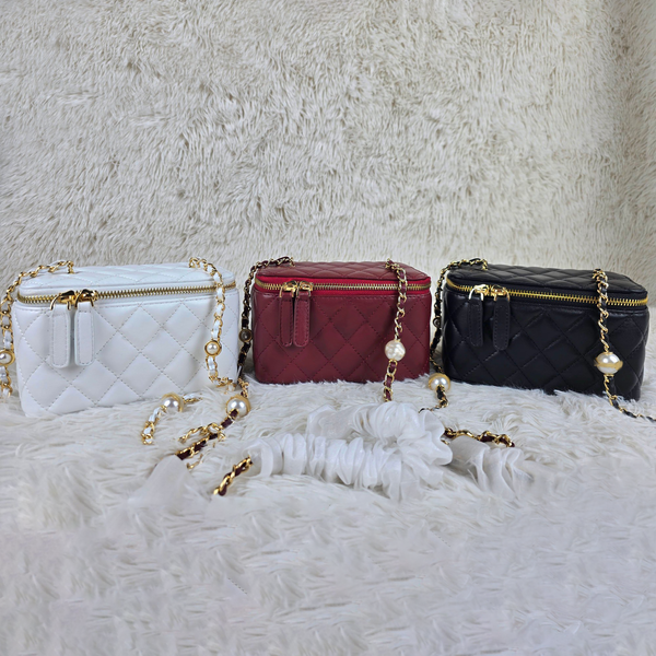 

Crossbody Bag Designer Bags Handbag High Quality Hand Bag Small Makeup Bag Genuine Leather Gold Pearl ChainCross Body Bag Designer Handbags Luxury Shoulder Bag, Black 12cm