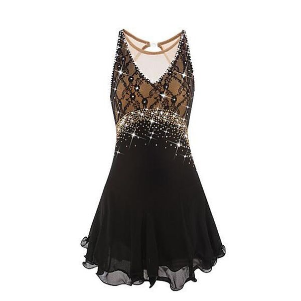 LIUHUO Ice Figure Skating Dress Custom Made Black Lace Ladies Sleeveless Skating Costumes
