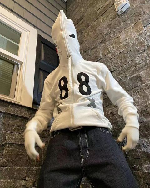 

Men's Hoodies Full Zip Up Hoodie Women Men Skeleton Skull Gothic Grunge Oversized Aesthetic Sweatshirts Emo Alt Jacket, White