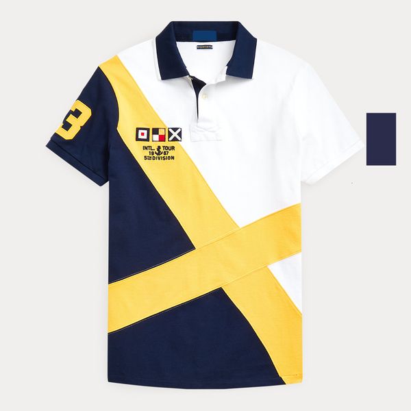 

Men's Fashion Embroidered Tee Designer Lapel T Shirt Solid Color Short Sleeve Classic Streetwear Casual Summer Trendy Top, 889-white