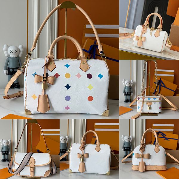 

sakura takashi murakami luxury bag crossbody desiqner bags cherry boston shoulder bag Pink denim fashion letters print shopping handbags travel bags for women, Champagne