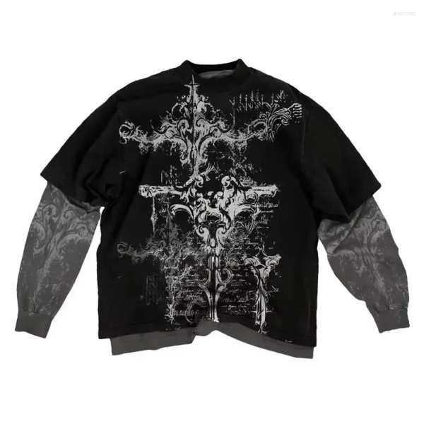 

Men's T Shirts American Skull Pattern Long Sleeved Shirt Fashion Round Neck Oversized Mens Womens Casual Gothic Clothing Tops, Ootd-6