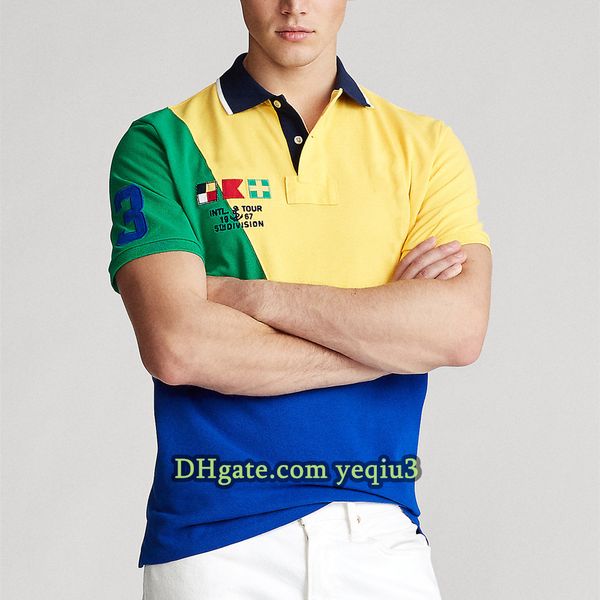 

Classic Fit Men Designer Tee Embroidered Small Horse Short Sleeve T Shirt Lapel Neck Solid Color Casual Summer Wear, 8088-yellow