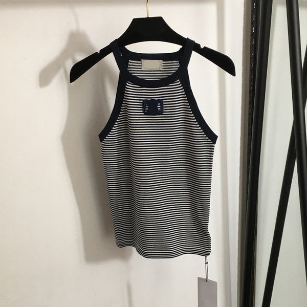Rhinestone Knitted Vest Women Racing Tanks t Shirt Luxury Round Neck Tank Knitwear Designer Stretchy Knits Tops Black Beige Brown Singlet
