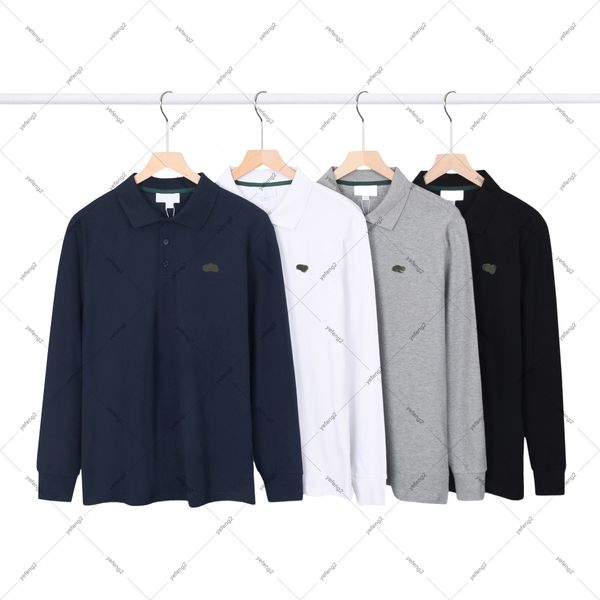

Mens polo shirt crocodile sted Needle Cotton Collar long sleeves classic embroidery asian size, Gray