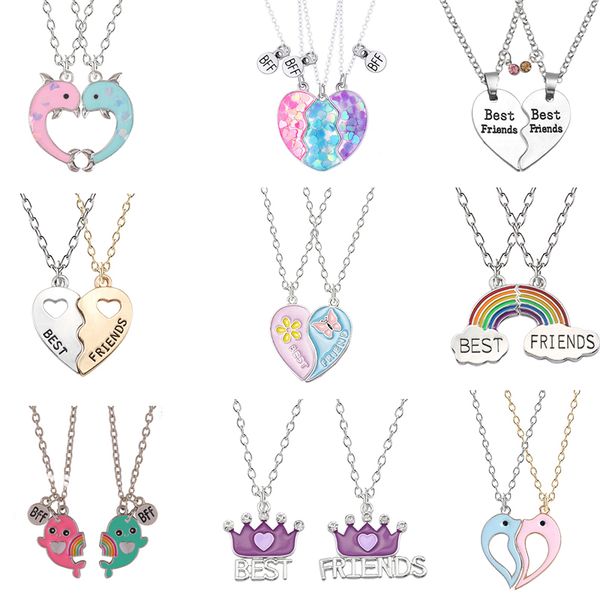 2 Pc Fashion Best Friends Adjustable Love Couple Pendant Necklace Rainbow Broken Heart For Women Chain BFF Friendship Jewelry