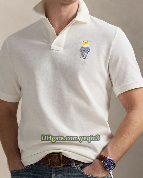 

Designer Small Horse Tee for Men Classic Embroidered Lapel T Shirt Fashion Casual Short Sleeve Multi Color Summer Style, 8003-white