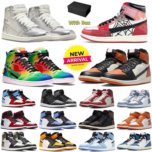 

Basketball Shoes 1 1s With Box High New Designer Sneakers Satin Bred Patent Varsity Red Royal Lost Found University Blue Reimagined Fragment Fashion Sport Trainers, Gold