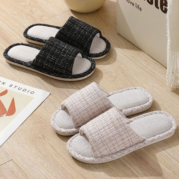 

chic unisex household sandals soft linen cotton blend for a fragrancefree spring summer season, Black
