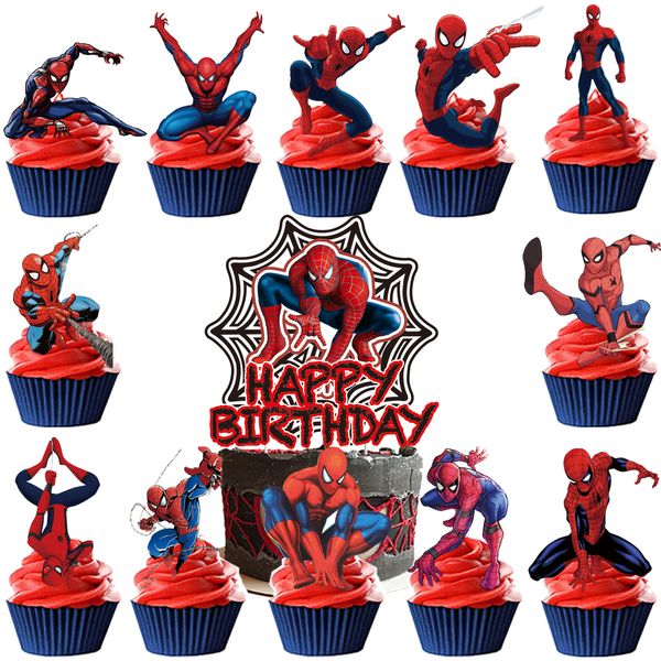 13pcs Spider Man Cake Topper、Cupcake Toppers,Spider Man Birthday Decorations，Spider Man Theme Party Supplies,Spider Man Birthday