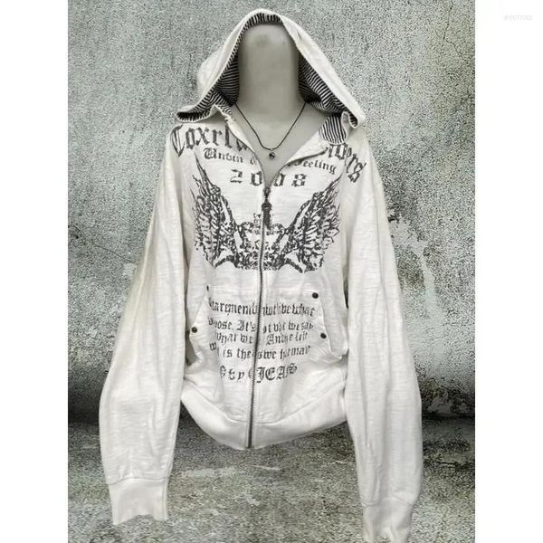 

Men' Hoodies Vintage Sweatshirts 2025 Women' Clothes White Print Tunic Hooded Coat Streetwear Fashion Casual Tops Ropa Mujer, 5158 grey white