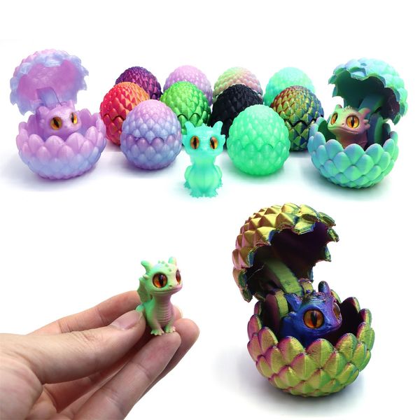 Cute Mini 3D Printing Dragon + Egg Toy Set Creative Simulation Dragon Egg Model Easter Home Decoration Ornaments Children Gifts