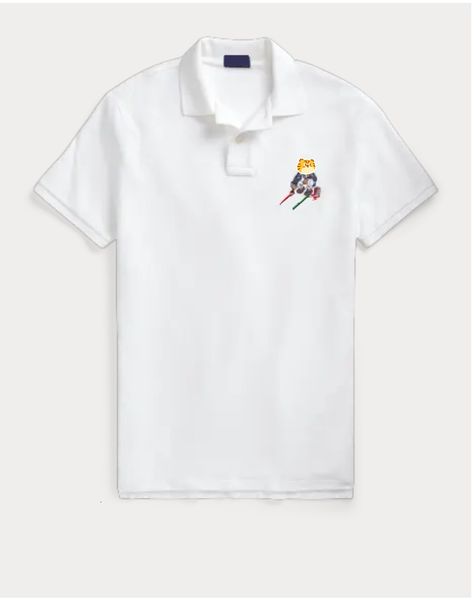 

Fashion T Shirt for Men Embroidered Small Horse Lapel Tee Designer Casual Short Sleeve Multi Color Solid Elegant Streetwear, 8002-white